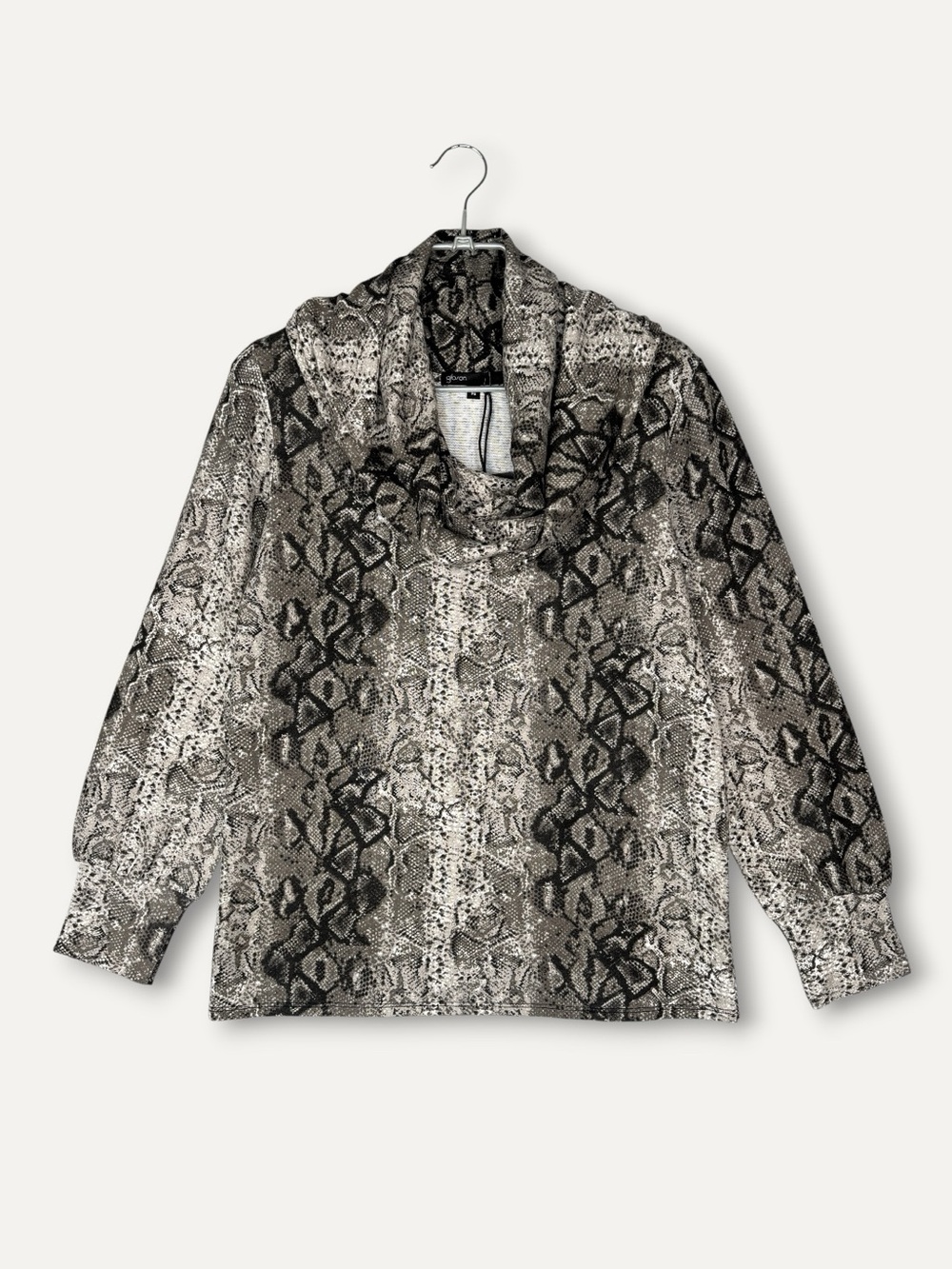 GIBSON‎ Cozy Fleece Cowl Neck Sweatshirt Petite S Brown Snake Print Casual NWT